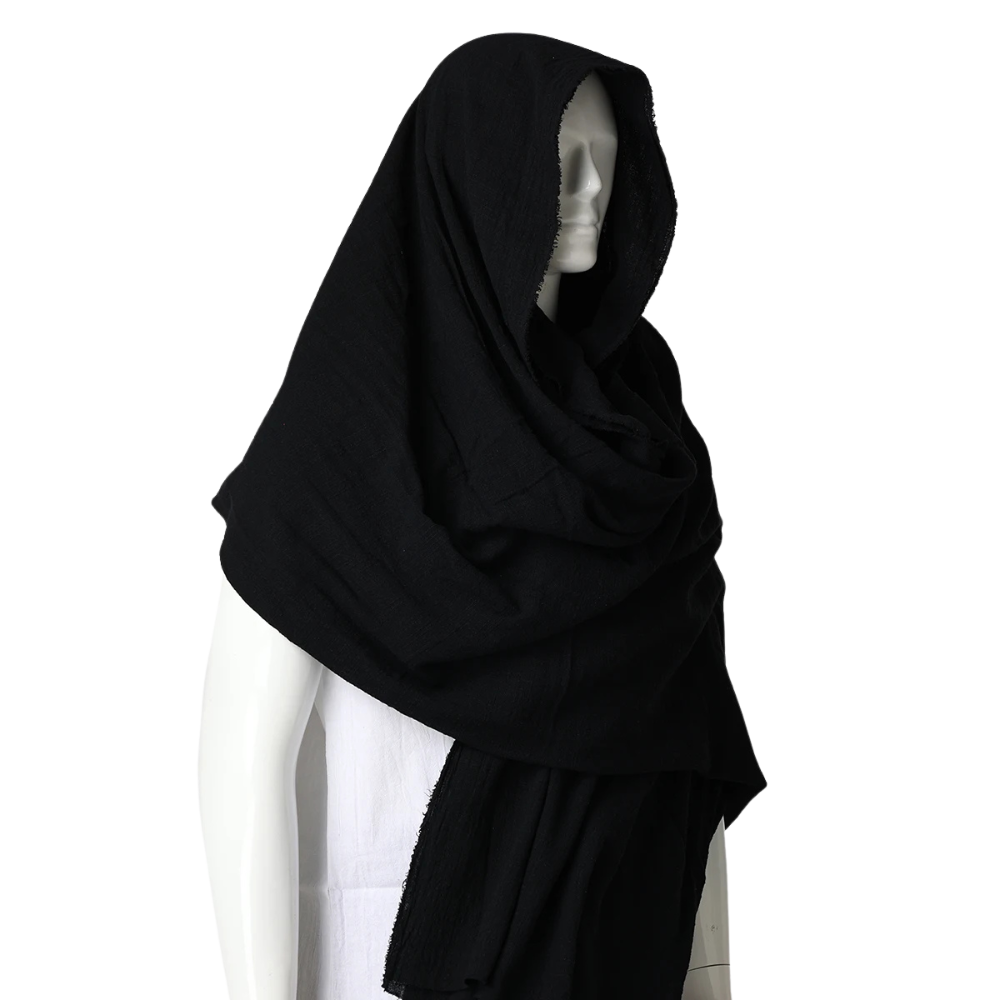 Renporium's black Desert Nomad Shawl, scarf cloak for Renaissance fair wanderer cosplay.