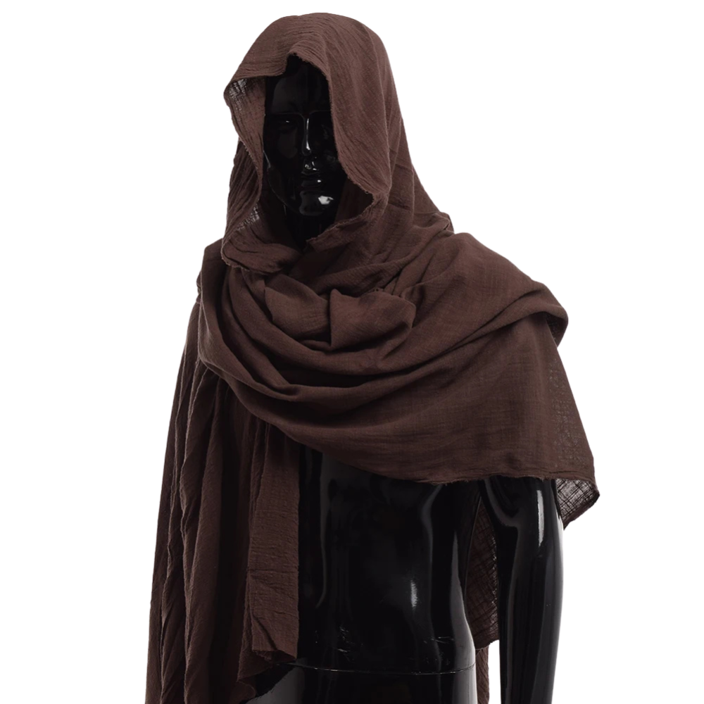 Renporium's brown Desert Nomad Shawl, scarf cloak for Renaissance fair wanderer cosplay.