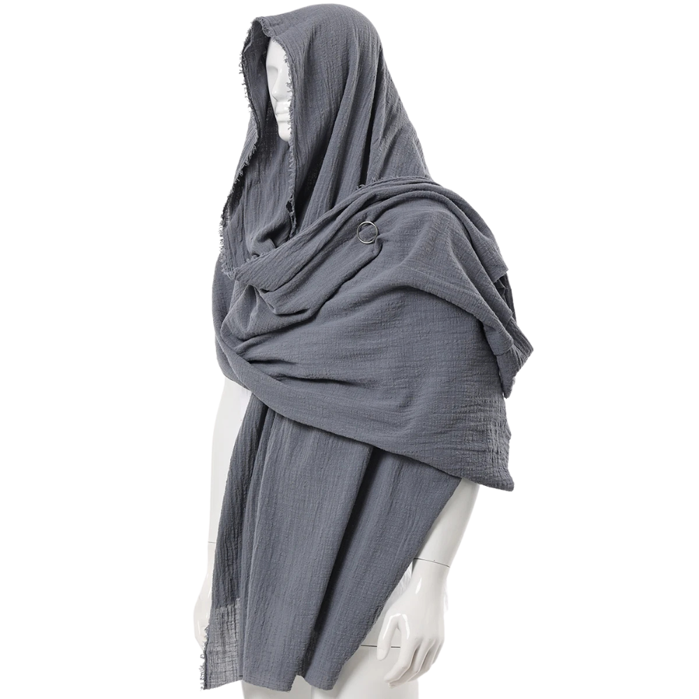 Renporium's gray Desert Nomad Shawl, scarf cloak for Renaissance fair wanderer cosplay.
