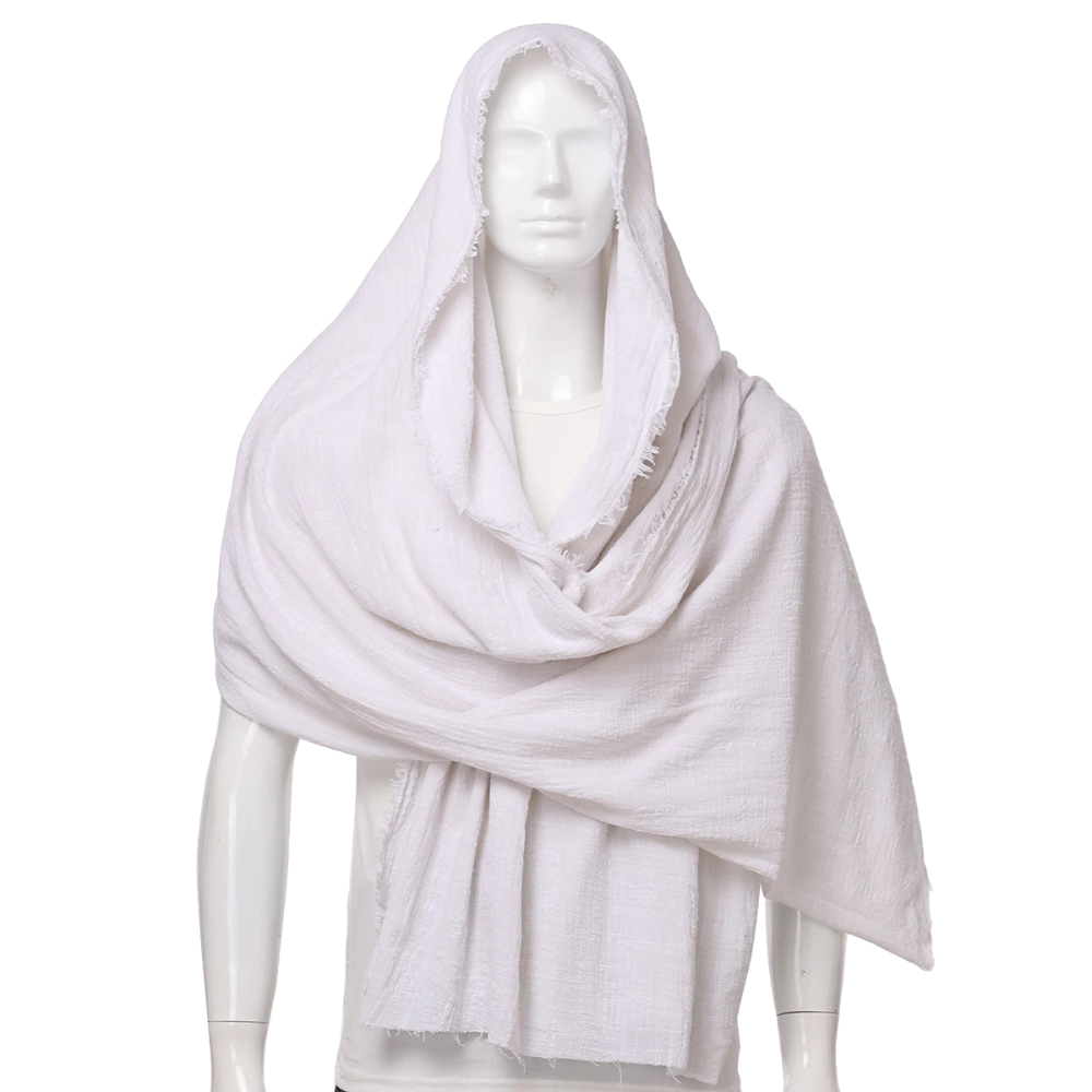 Renporium's white Desert Nomad Shawl, scarf cloak for Renaissance fair wanderer cosplay.