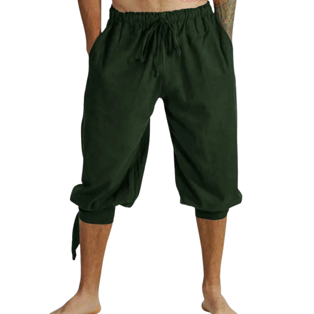 Renporium's army green Medieval Capris Pants, Renaissance Fair pants for pirate, viking festival cosplay.