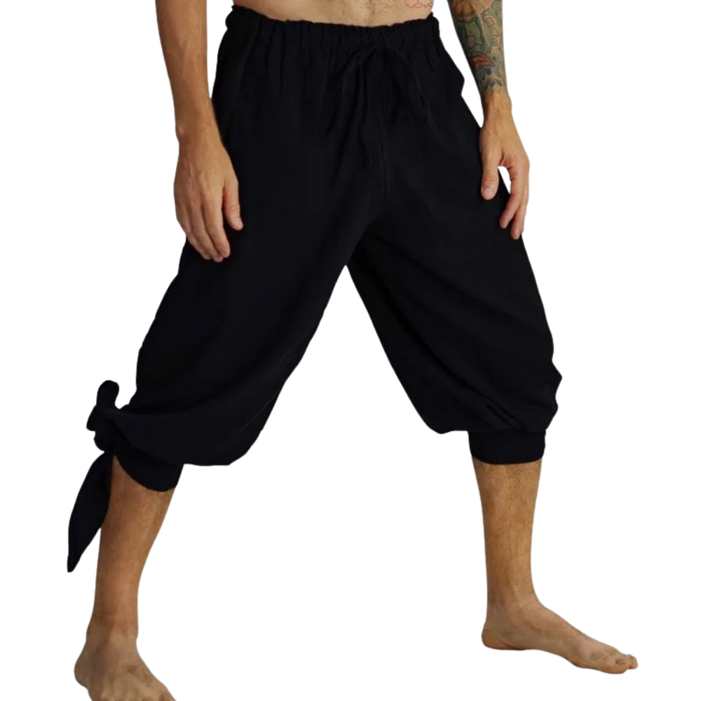 Renporium's black Medieval Capris Pants, Renaissance Fair pants for pirate, viking festival cosplay.