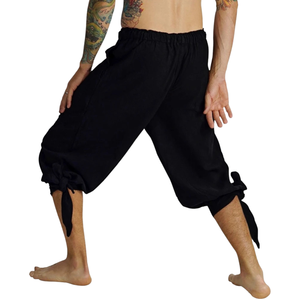 Renporium's black Medieval Capris Pants, Renaissance Fair pants for pirate, viking festival cosplay.