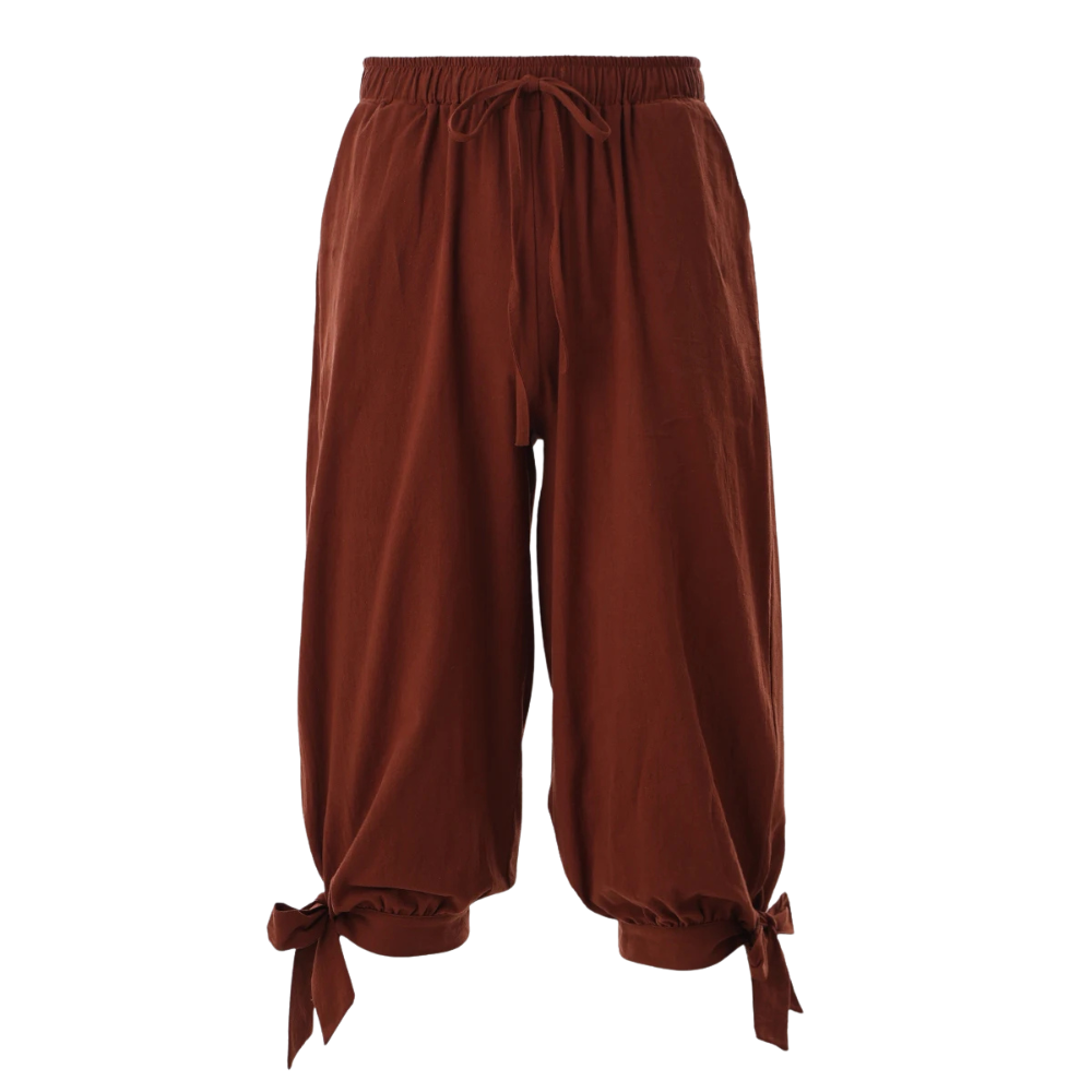 Renporium's brown Medieval Capris Pants, Renaissance Fair pants for pirate, viking festival cosplay.