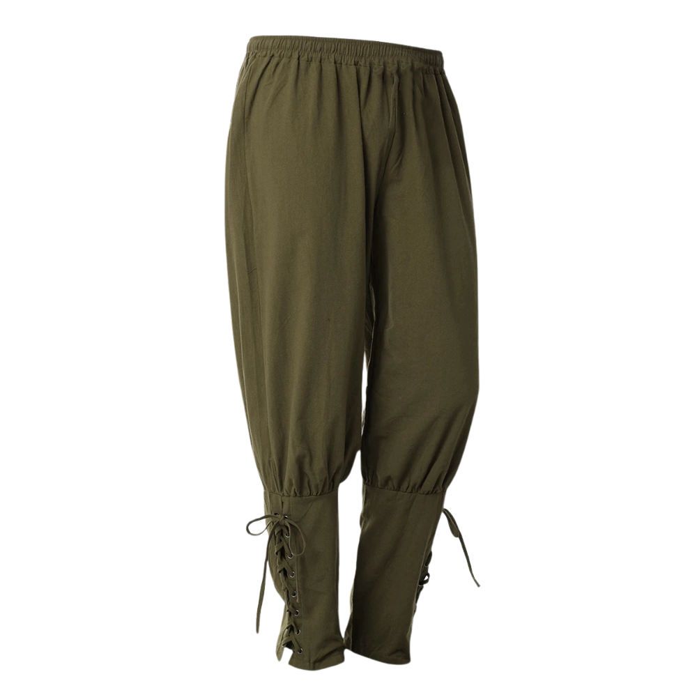 Renporium's army green Medieval Renaissance Trousers, medieval pants for Renaissance Fairs, loungewear, viking and pirate cosplay.
