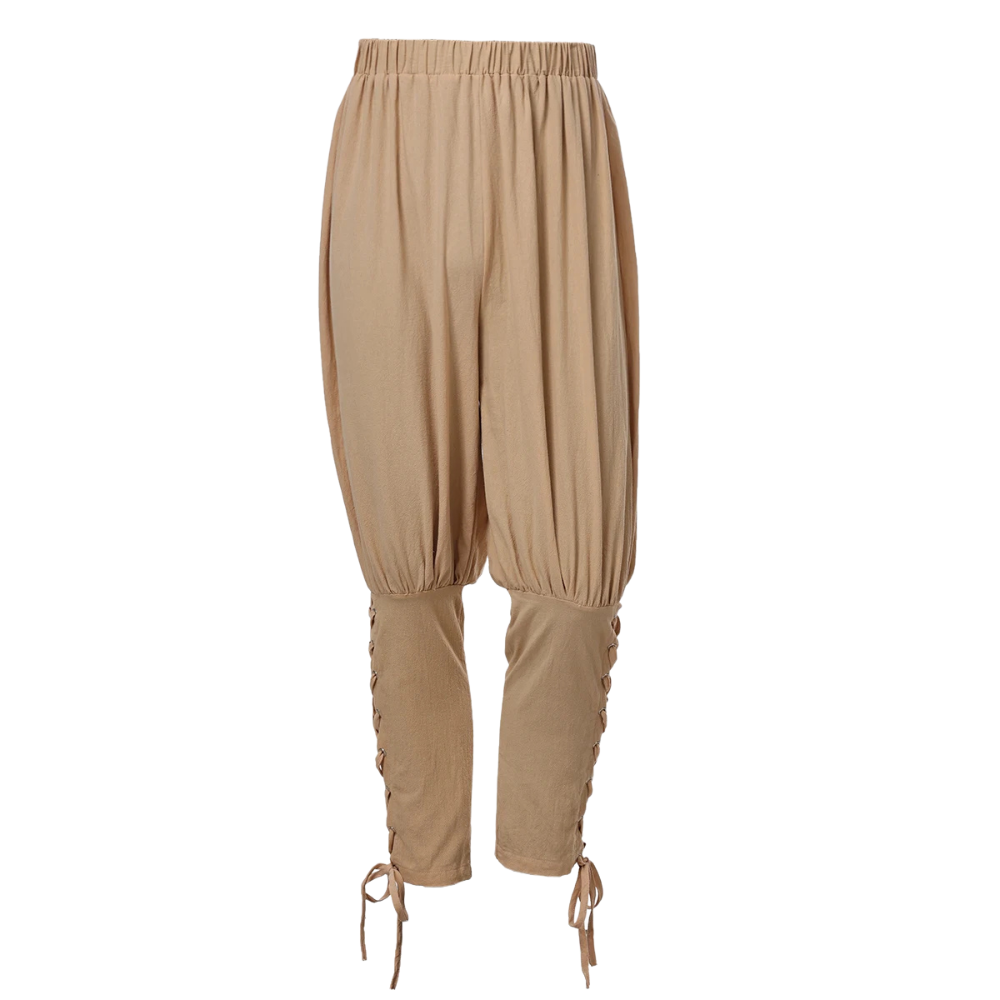 Renporium's beige Medieval Renaissance Trousers, medieval pants for Renaissance Fairs, loungewear, viking and pirate cosplay.