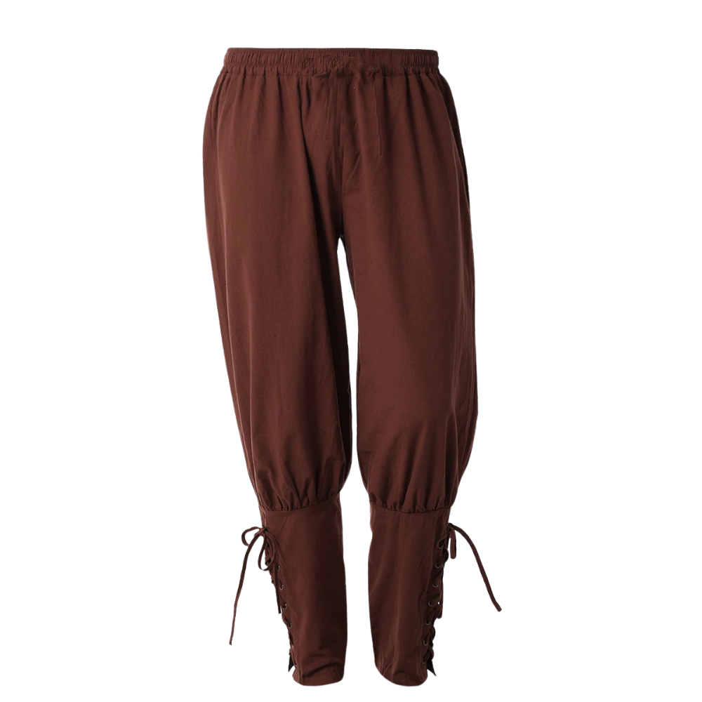 Renporium's brown Medieval Renaissance Trousers, medieval pants for Renaissance Fairs, loungewear, viking and pirate cosplay.