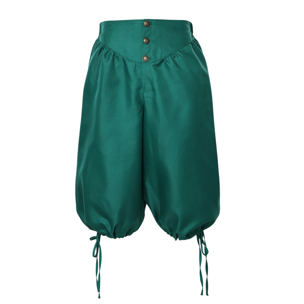Renporium's green Pirate Breeches, pirate pants for Renaissance fairs and cosplay.