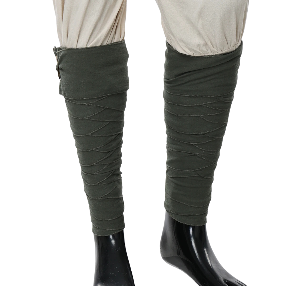 Renporium's Viking Leg Wraps in Army Green. These leg wraps pair effortlessly with any medieval trousers to give your Viking look at any Renaissance Fair the perfect touch.