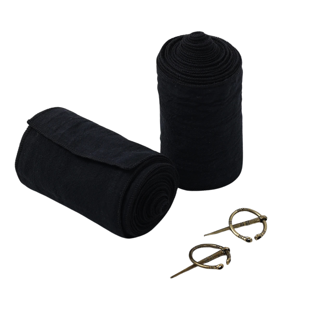 Renporium's Viking Leg Wraps in Black. These leg wraps pair effortlessly with any medieval trousers to give your Viking look at any Renaissance Fair the perfect touch.