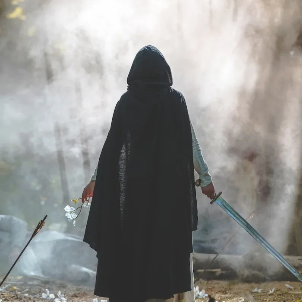 Black Wanderer's Hooded Cloak, great cape for Renaissance Festivals and Ren Faires.