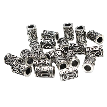 Silver Viking beard rings with engraved rune characters. Useful for beards, hair, or as beads for jewelry.