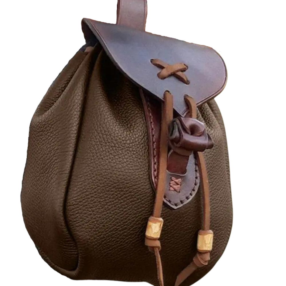 Brown faux leather drawstring pouch for belts