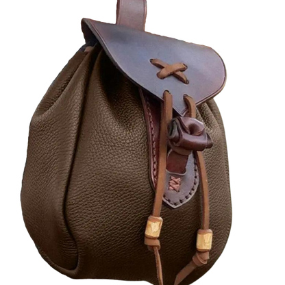 Brown faux leather drawstring pouch for belts