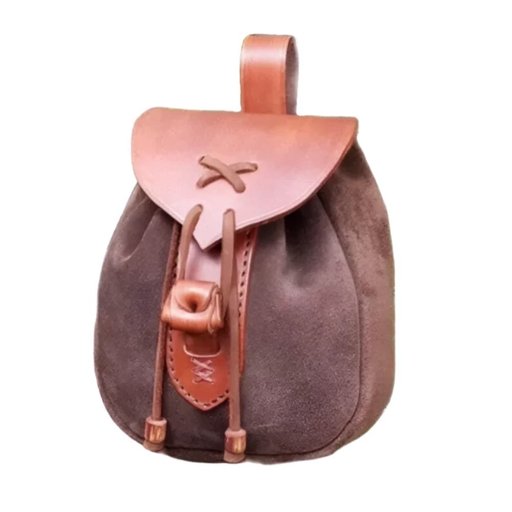 Brown faux suede drawstring pouch for belts