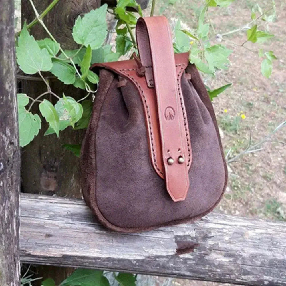 Brown faux suede drawstring pouch for belts