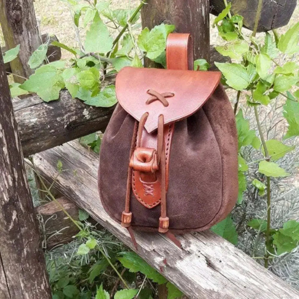 Brown faux suede drawstring pouch for belts