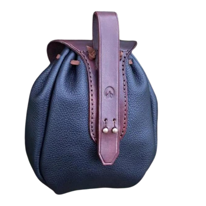 Navy blue faux leather drawstring pouch for belts