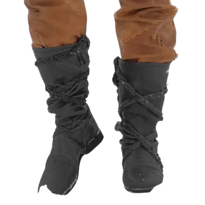 Black berserker Viking boots with strap. Ideal for Renaissance fairs and festivals.