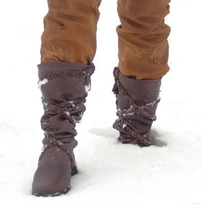 Brown berserker Viking boots with strap. Ideal for Renaissance fairs and festivals.