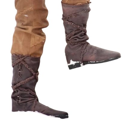 Brown berserker Viking boots with strap. Ideal for Renaissance fairs and festivals.