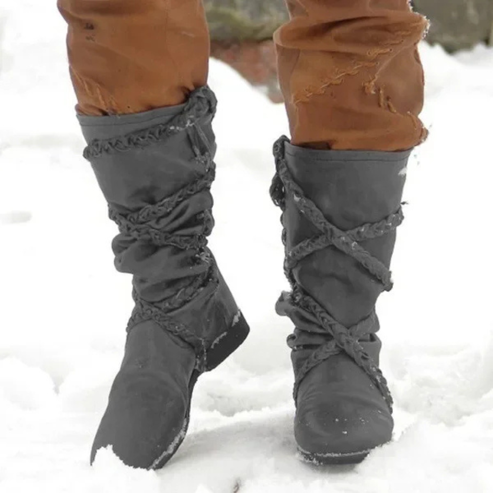 Gray berserker Viking boots with strap. Ideal for Renaissance fairs and festivals.