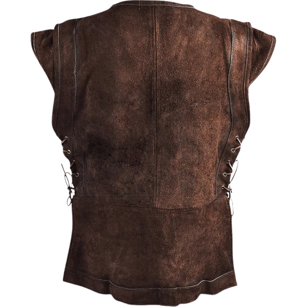 The back of Renporium's Brown Berserker Shirt, ideal for Viking or barbarian garb at your next Renaissance faire.