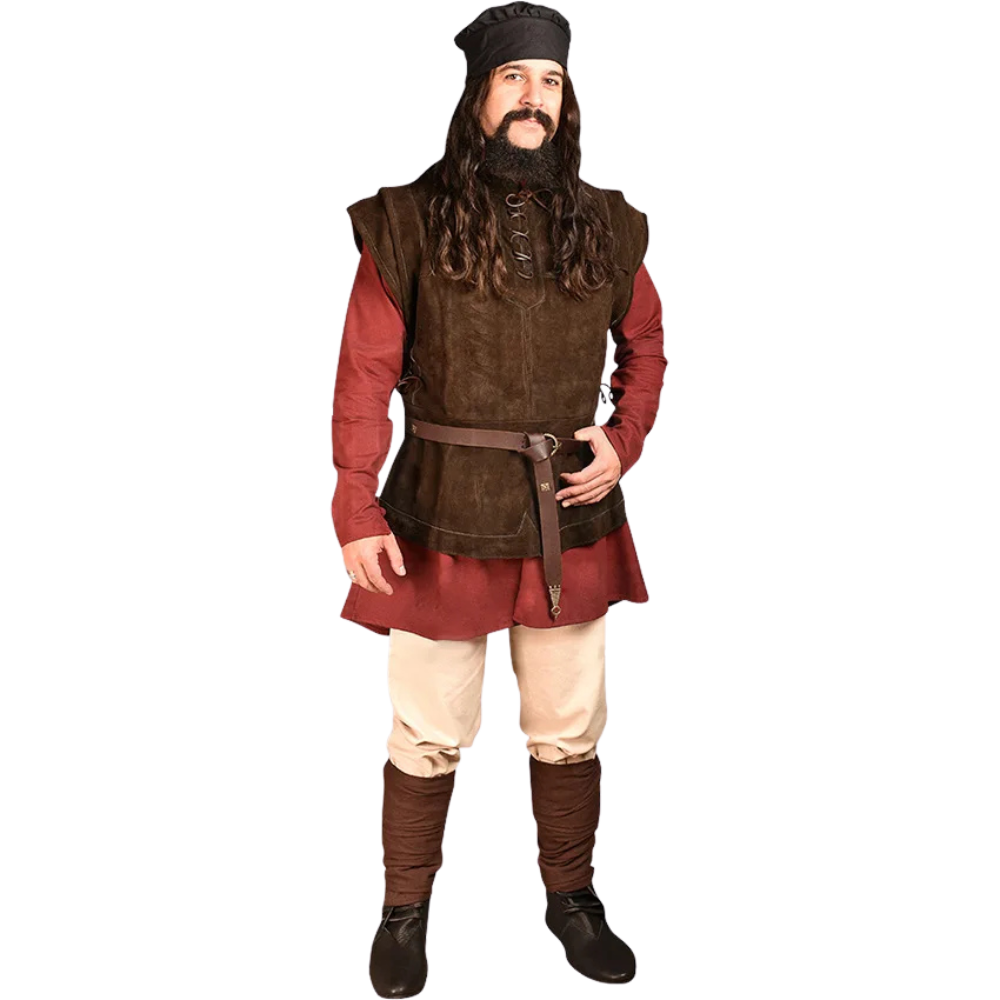 Man wearing Renporium's Brown Berserker Shirt, ideal for Viking or barbarian garb at your next Renaissance faire.