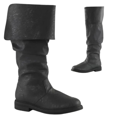 Black Buccaneer's Foldover Boots, ideal for pirate cosplay or general walking boots at Renaissance fairs.