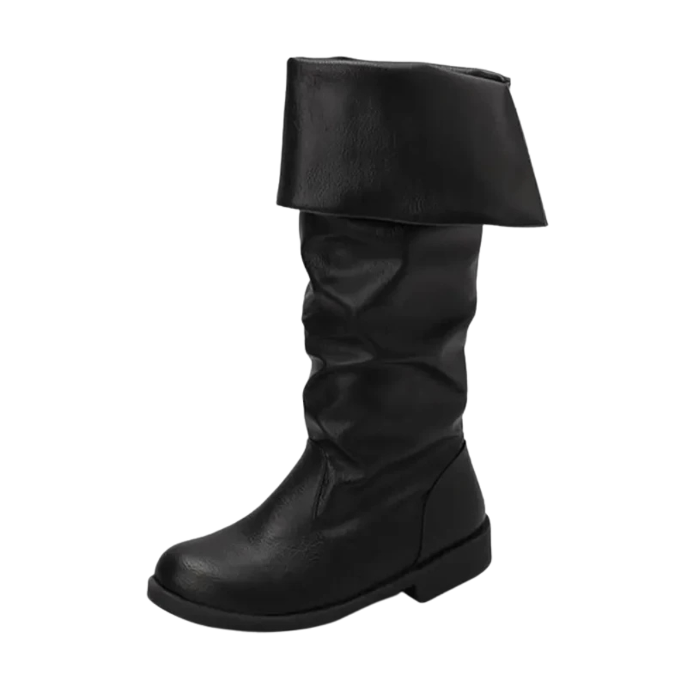 Black Buccaneer's Foldover Boots, ideal for pirate cosplay or general walking boots at Renaissance fairs.