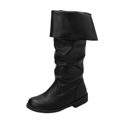 Black Buccaneer's Foldover Boots, ideal for pirate cosplay or general walking boots at Renaissance fairs.