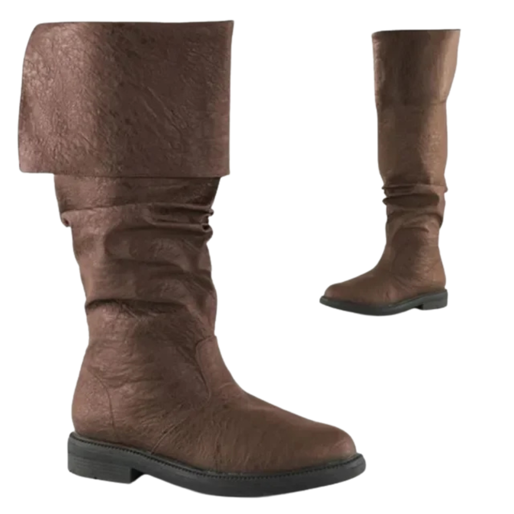 Brown Buccaneer's Foldover Boots, ideal for pirate cosplay or general walking boots at Renaissance fairs.