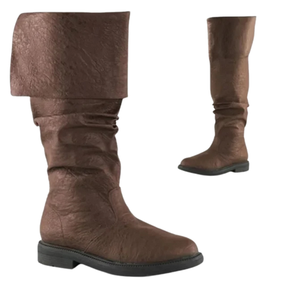 Brown Buccaneer's Foldover Boots, ideal for pirate cosplay or general walking boots at Renaissance fairs.