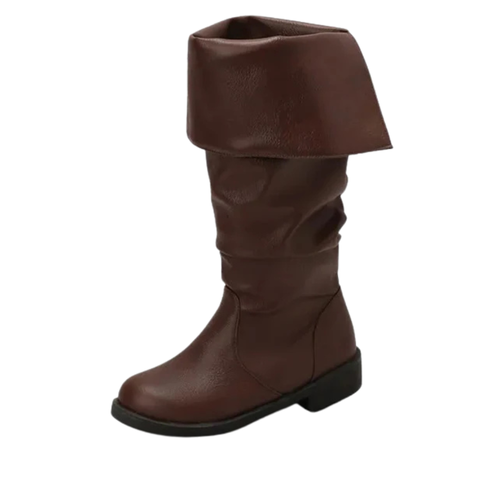 Brown Buccaneer's Foldover Boots, ideal for pirate cosplay or general walking boots at Renaissance fairs.