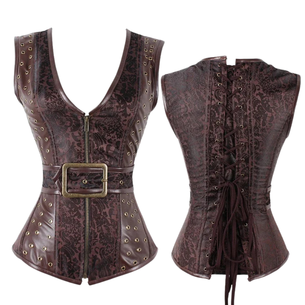 Buckle and Zipper Huntress Bodice, ideal corset for Renaissance faires and festivals.