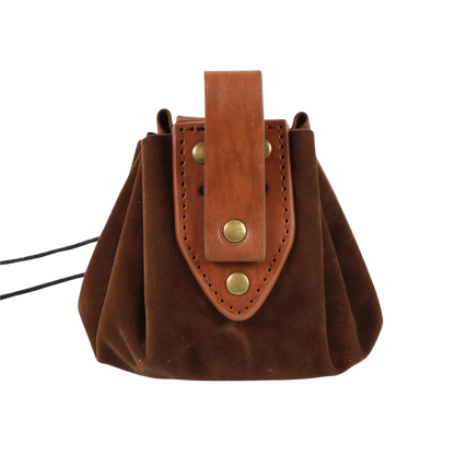 Brown suede pouch, perfect belt accessory for Renaissance fair and festival garb.