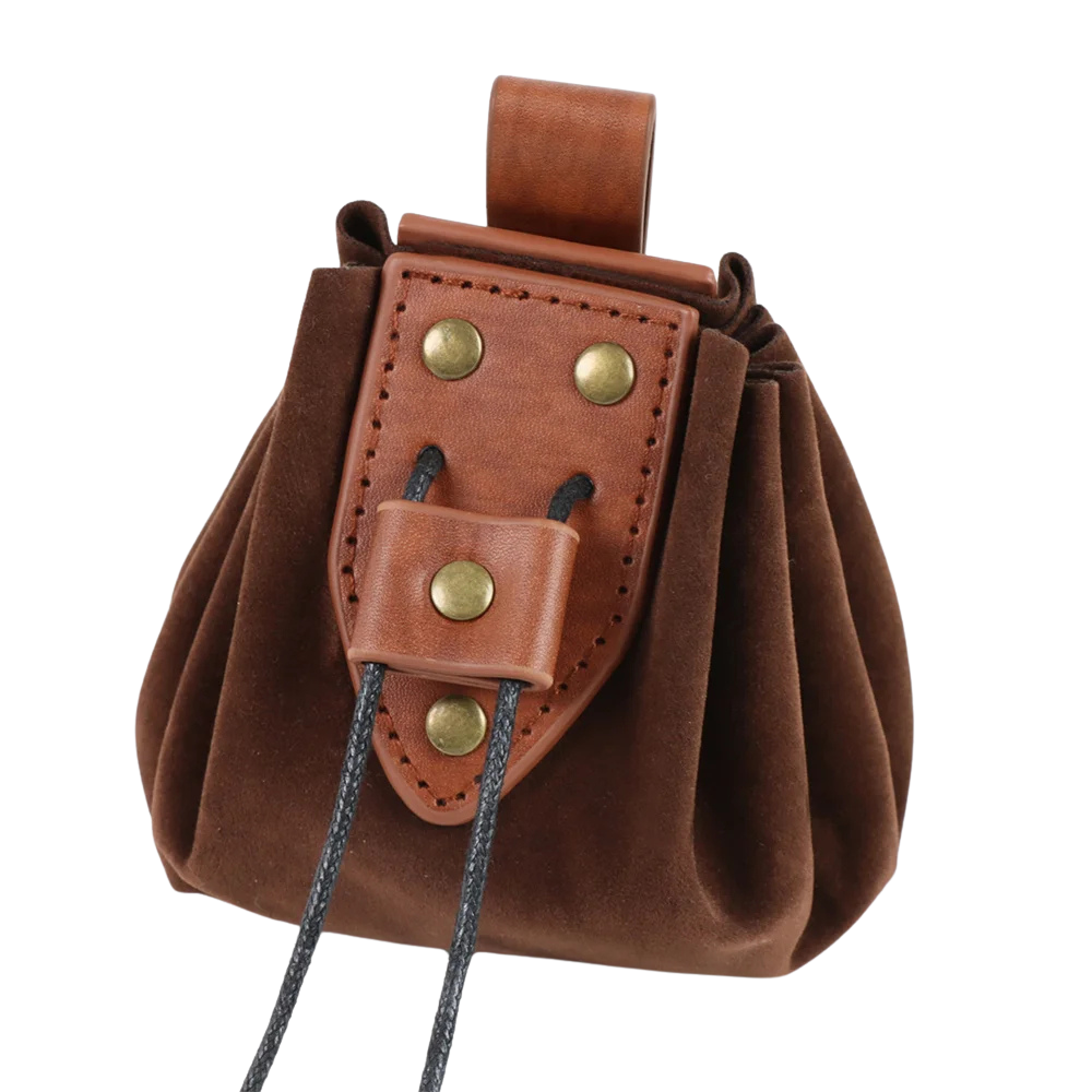 Brown suede pouch, perfect belt accessory for Renaissance fair and festival garb.