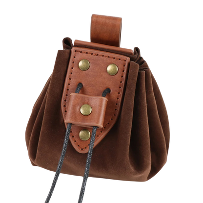 Brown suede pouch, perfect belt accessory for Renaissance fair and festival garb.