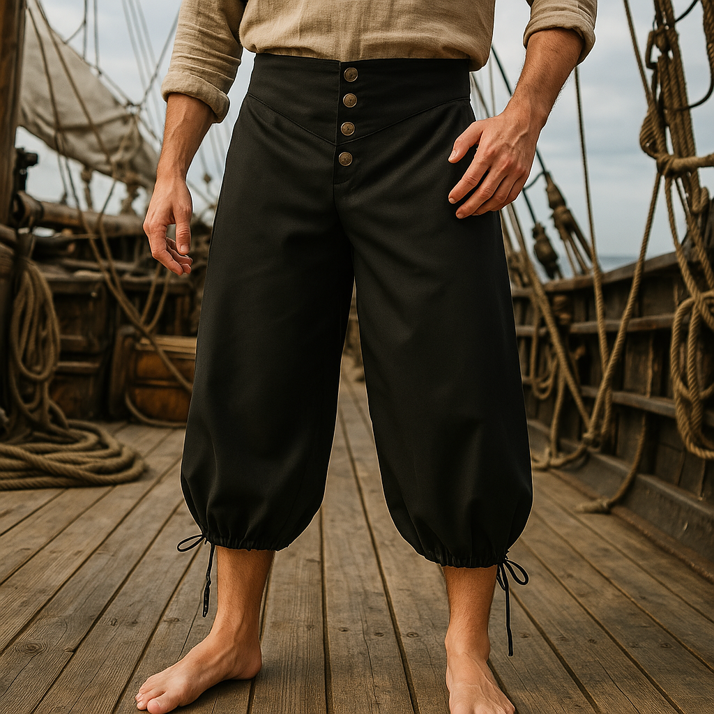 Renporium's black Pirate Breeches, pirate pants for Renaissance fairs and cosplay.