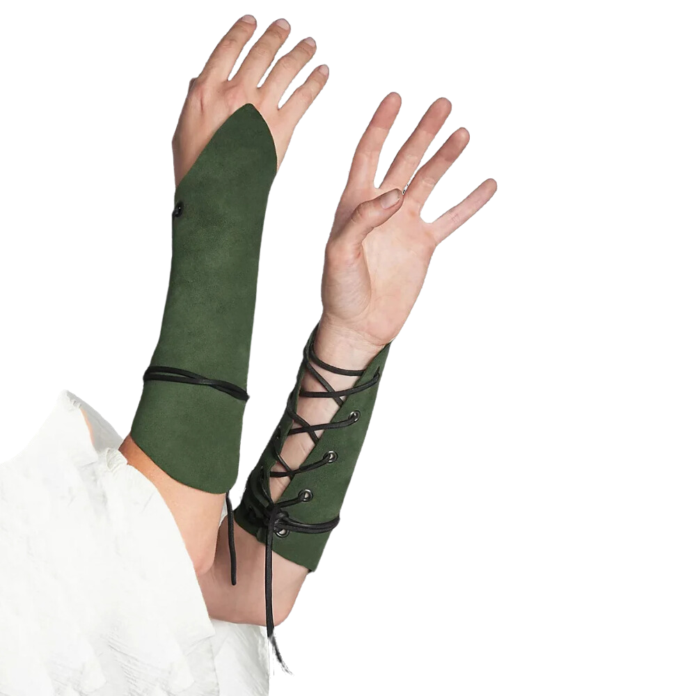 Forest Green Woodland Elf Suede Bracers, worn by woodland fae and fairies. Pairs well with elf ears.